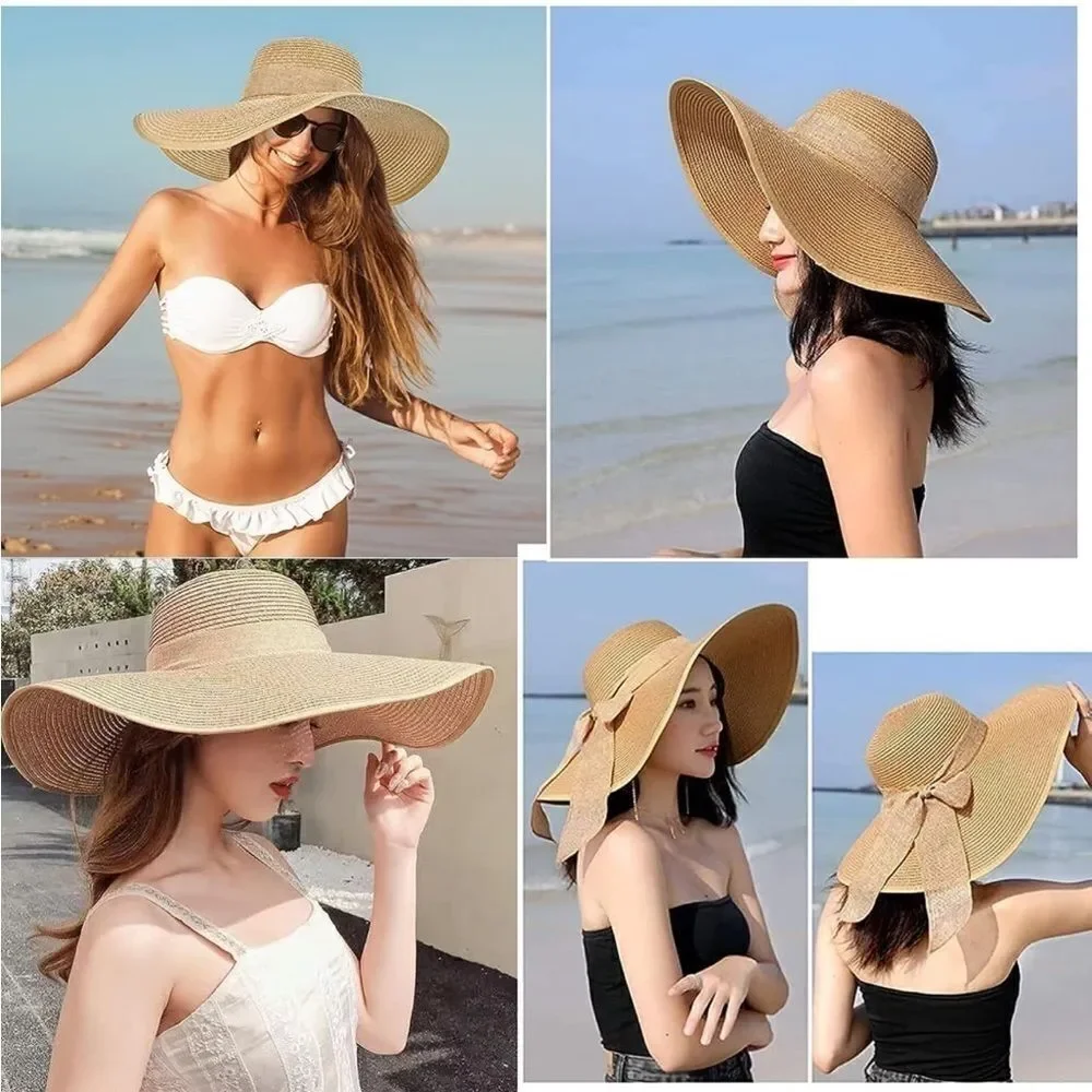 Women Summer Big Floppy Foldable Sun Straw Hat UPF 50+ Beach Hat